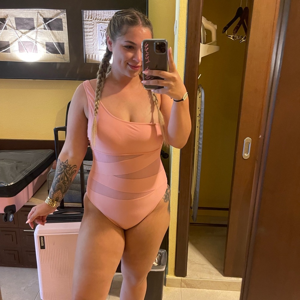 Pink one shoulder one piece swimsuit